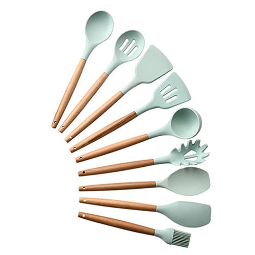 9-13Pcs Cooking Tools Set Premium Silicone Kitchen Cooking Utensils Set with Storage Box Turner Tongs Spatula Soup Spoon