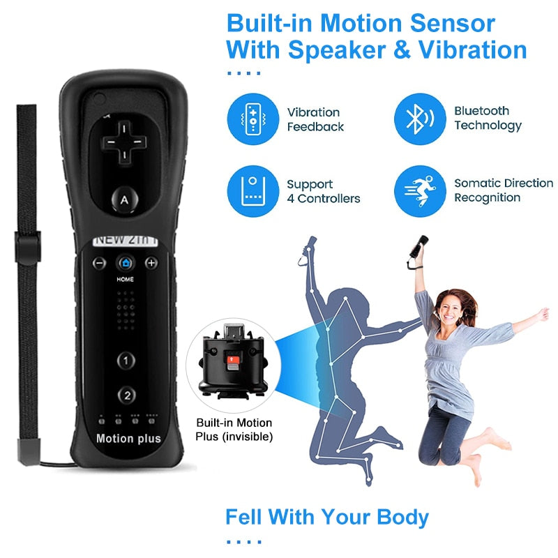 2 in 1 Wireless Remote Controller for Nunchuk Nintendo Wii Built-in Motion Plus Gamepad with Silicone Case Motion Sensor