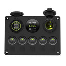 Boat Switch Panel Car Switch Panel Waterproof Digital Voltmeter Dual USB Port 12V Outlet Combination Marine LED Rocker 5 Gang