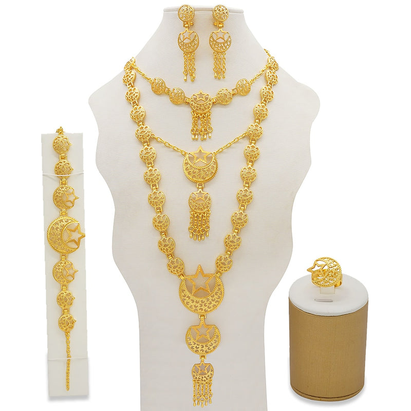 Dubai Schmuck Sets Gold Farbe Halskette &amp; Ohrring Set für Frauen Afrikaner Frankreich Hochzeit Schmuck Äthiopien Brautgeschenke