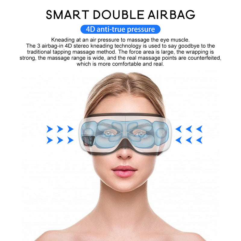 Masajeador de ojos 6D, bolsa de aire inteligente con vibración, instrumento para el cuidado de los ojos, compresa caliente, gafas de masaje ocular con Bluetooth, bolsa para fatiga y arrugas