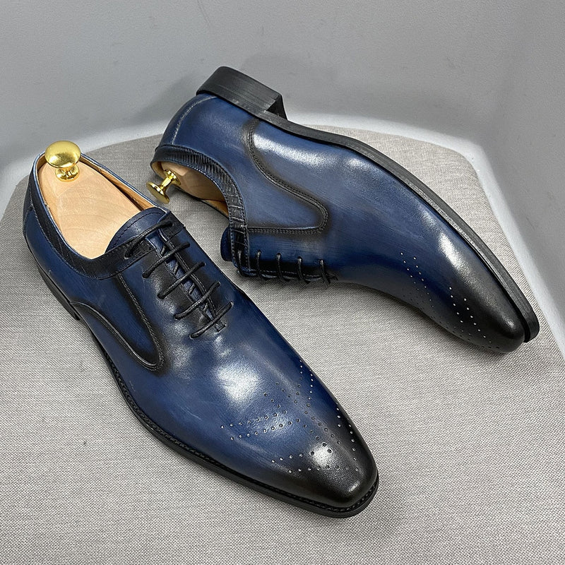 2022 neue echtes Leder Herren Abendschuhe handgefertigt Büro Business Hochzeit blau schwarz Luxus Schnürschuhe formale Oxfords Herrenschuhe
