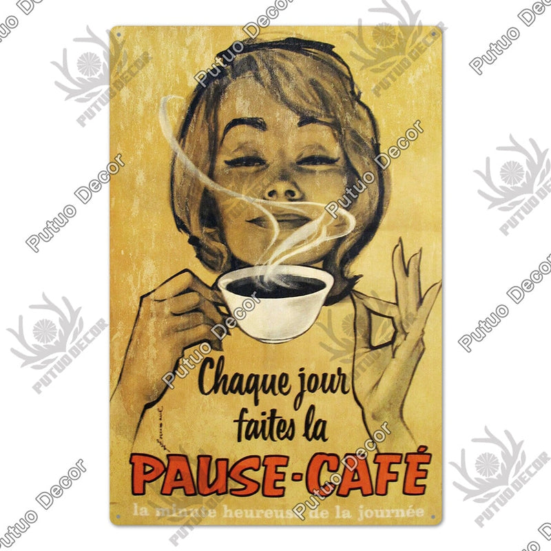 Putuo Decor Kaffee-Blechschild, Vintage-Plakette, Metallplatte, Retro-Wandkunst, Poster für Küche, Bar, Pub, Eisen, Malerei, Dekoration