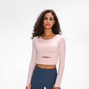 Nepoagym WIND Damen Langarm Cropped Top mit gepolstertem BH Weiches Yoga Top Bequeme Gym Workout Shirts