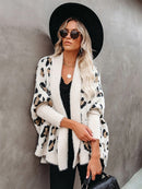 Fitshinling Fuzzy Leopard Long Cardigan Female Bohemian Slim Batwing Sleeve Overized Sweaters Cardiagns  For Women Winter Coat
