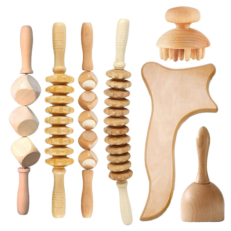 Tcare 7 Teile / satz Holz Therapie Massage Gua Sha Werkzeuge, Maderoterapia Colombiana, Lymphdrainage Massagegerät Roller Therapieschale Neu