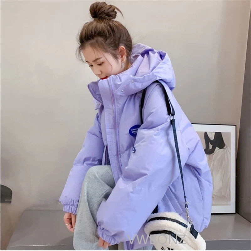 Oversized Fashion Parkas Purple Hooded Jacket Women's Winter 2022 Loose Cotton padded Student Coat Thicken Warm Outerwear Female