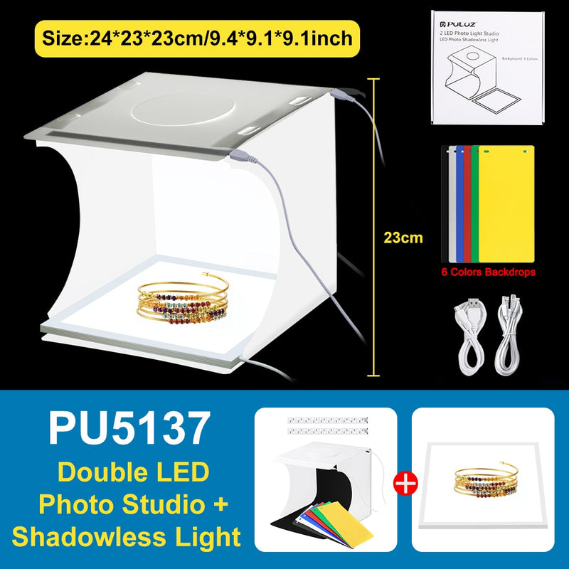 PULUZ 2LED Lightbox Light box Mini Photo Studio Box 1100LM Photography Box Light Studio Shooting Tent Box Kit &amp;6 Color Backdrops