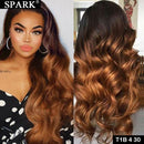 SPARK Ombre Highlight Body Wave 4x4 Lace Closure Wig 30 32Inch 180%Density Brazilian Wavy 13x4Lace Frontal Human Hair Wigs Remy