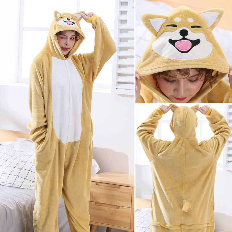 Akita perro Kigurumis mujer niña Onesie lindo Animal pijamas Shiba inu general invierno cálido suave franela traje ropa de casa Unisex