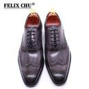 Zapatos de vestir de lujo para hombre de talla grande 6-13, zapatos Oxford de piel de becerro auténtica para hombre, zapatos formales cómodos Brogue con punta de ala para hombre