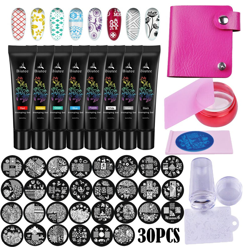 Biutee 8Colors Kit Nail Stamping Gel Polish Set 8ml Stamp Print Oil UV Gel Vanish Soak Off Varnish For Nail Art Stamping Plates