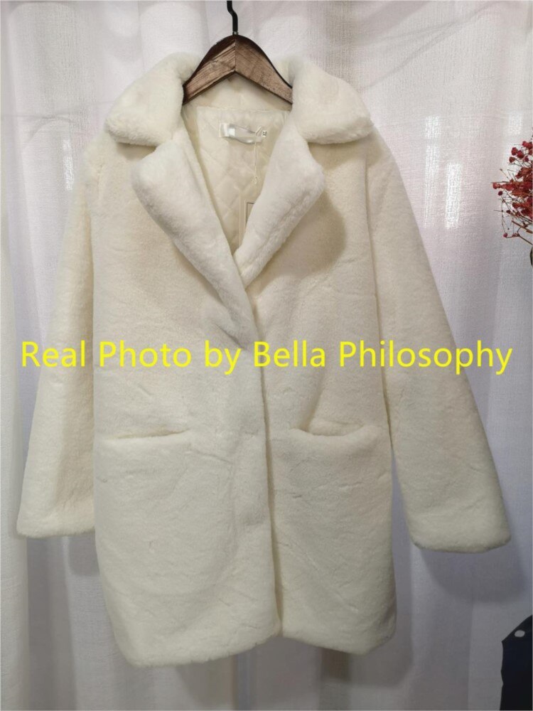 Abrigo de piel sintética de visón para mujer de Bella Philosophy, abrigo de piel sintética cálido para invierno con cuello vuelto para mujer, chaqueta informal para mujer