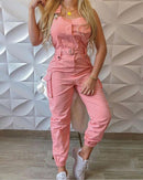 Strap Jumpsuit Women Loose Dungarees Long Rompers Summer Solid Pockets Cargo Pants Female Casual Work Out Playsuits Overalls
