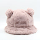 Winter Fashion Cute Leopard Bear Ear Bucket Hat For Women Thick Warm Faux Fur Furly Fisherman Cap Outdoor Protection Soft Panama