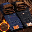 2022 Winter  Men Black Slim Fit Stretch Thick Velvet Pants Warm Jeans Casual Fleece Line Trousers Male Plus Size