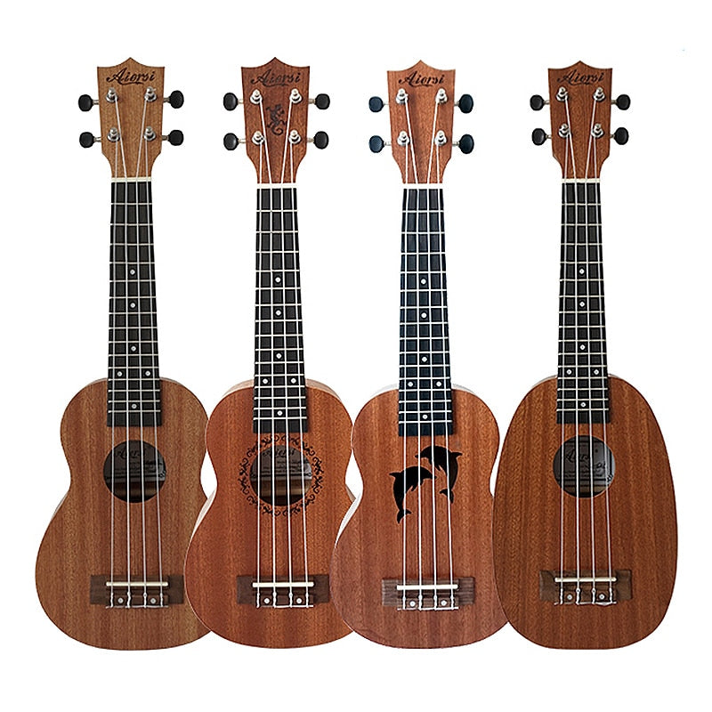 Full Pack Aiersi 21 Inch Soprano Spruce Mahogany ukulele With Dolphin Pineapple Design Ukelele Guitar With Bag Tuner Capo