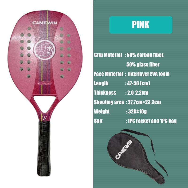 Camewin Adult Professional Full Carbon Beach Tennis Racket Soft EVA Face  Raqueta With Bag Unisex Equipment Padel Racket