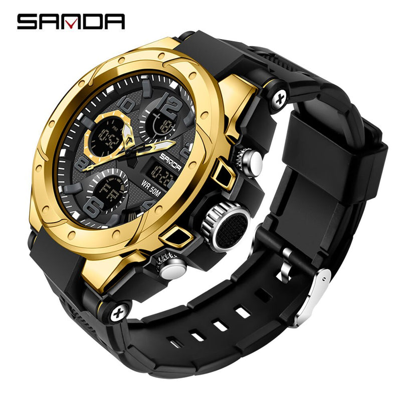 SANDA Brand Men's Watch Military Outdoor Sports Waterproof Watches Dual Display Quartz LED Digital Clock Relogio Masculino