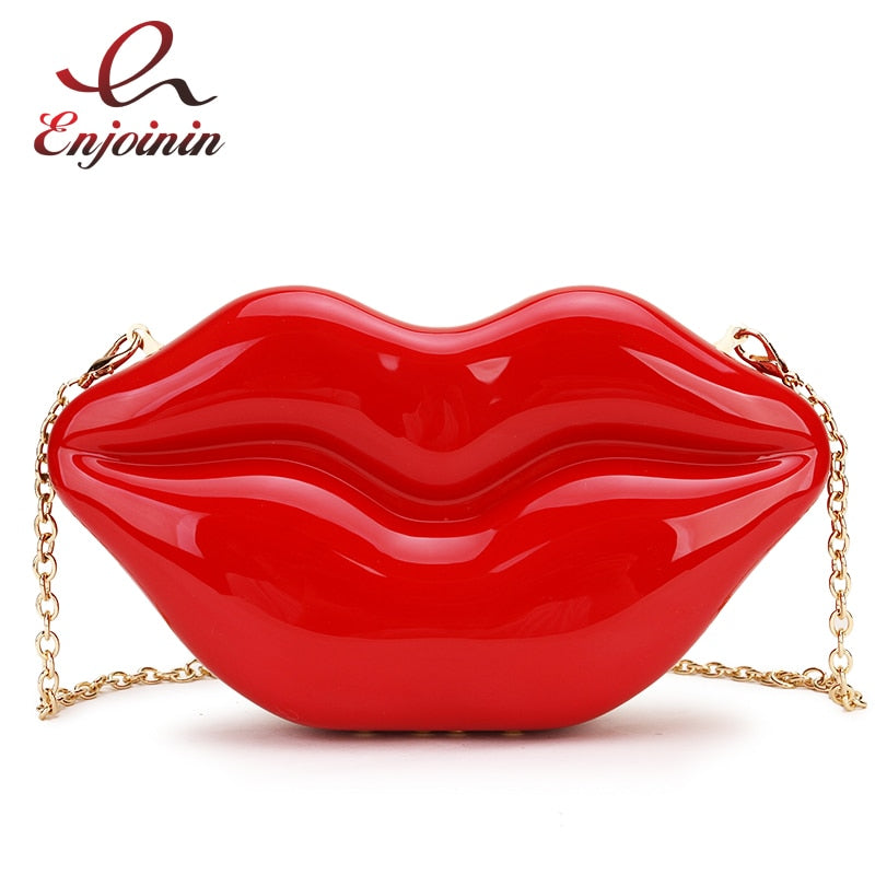 Bolso de noche con diseño de labios rojos para mujer, bolso de mano deslumbrante con cadena para mujer, bolso cruzado, monederos y bolsos de mano, moda