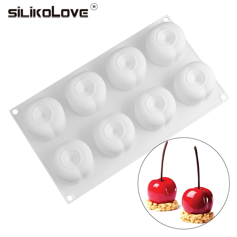 SILIKOLOVE, molde de silicona para pastel de cereza de 8 cavidades para hornear pasteles, herramientas de decoración de pasteles