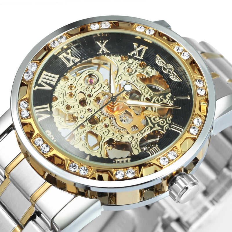 Winner Transparent Diamond Mechanical Watch Skeleton Wrist Watch for Men Top Brand Luxury Watches Unisex Size Clock reloj hombre