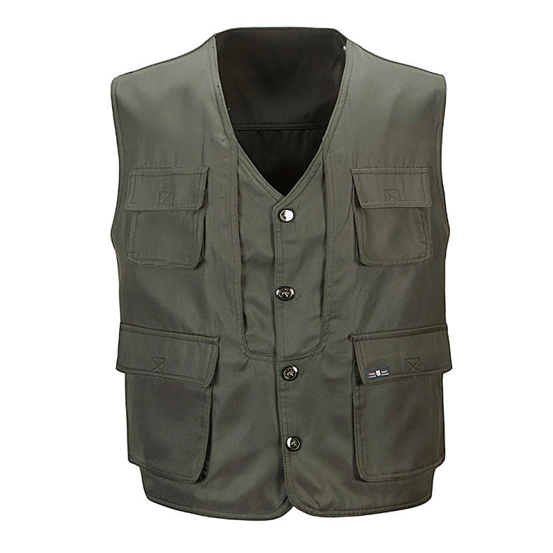 2021 Men Multi-Pocket Classic Waistcoat Male Sleeveless Unloading Solid Coat Work Vest Photographer Tactical Mesh Vest Jacket