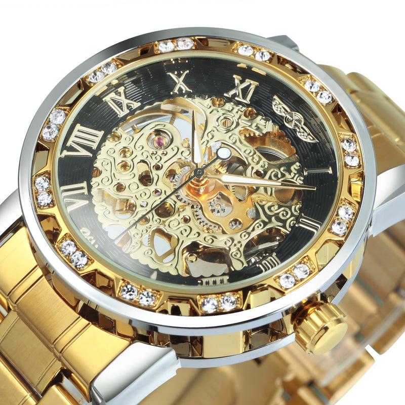 Winner Transparent Diamond Mechanical Watch Skeleton Wrist Watch for Men Top Brand Luxury Watches Unisex Size Clock reloj hombre