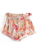 Floral Print Shorts Women Free Belt High Waist Casual Short Mujer Fashion Summer Short femme vetement femme  LDZZ6309