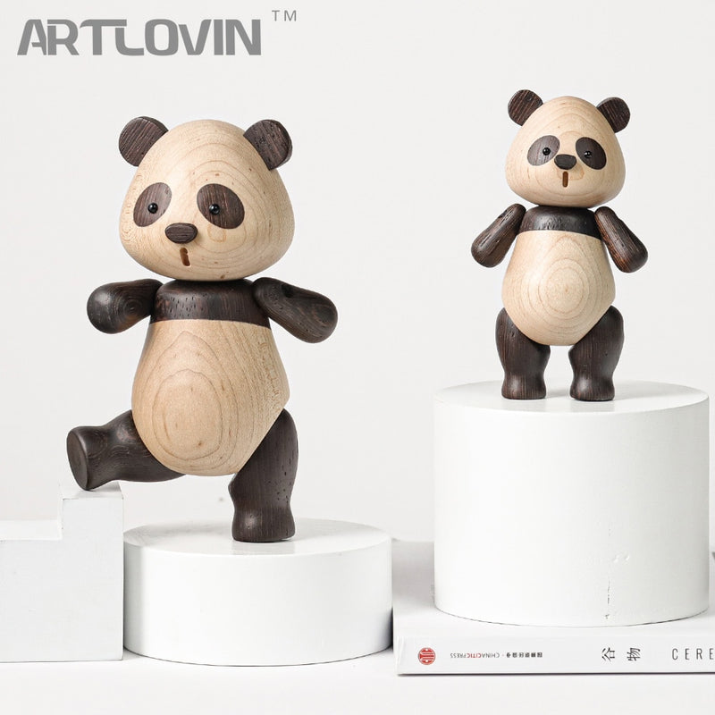 Luxury Wooden Panda Figurines Quality Original Animal Miniature Wood Sculpture Decorative Living Room Ornament Birthday Gift New