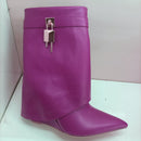 Ins Hot Spring Winter Great Quality Crocodile Print Upper Shoes Booty Knee High Pointy Toe Over-lay Side Zip Women Boots 43