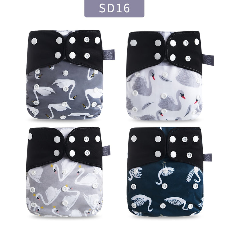 Elinfant Grey Mesh Cloth 4pcs Umweltfreundliche Windel Waschbare Stoffwindel Verstellbare Babywindel Wiederverwendbare Taschenwindeln