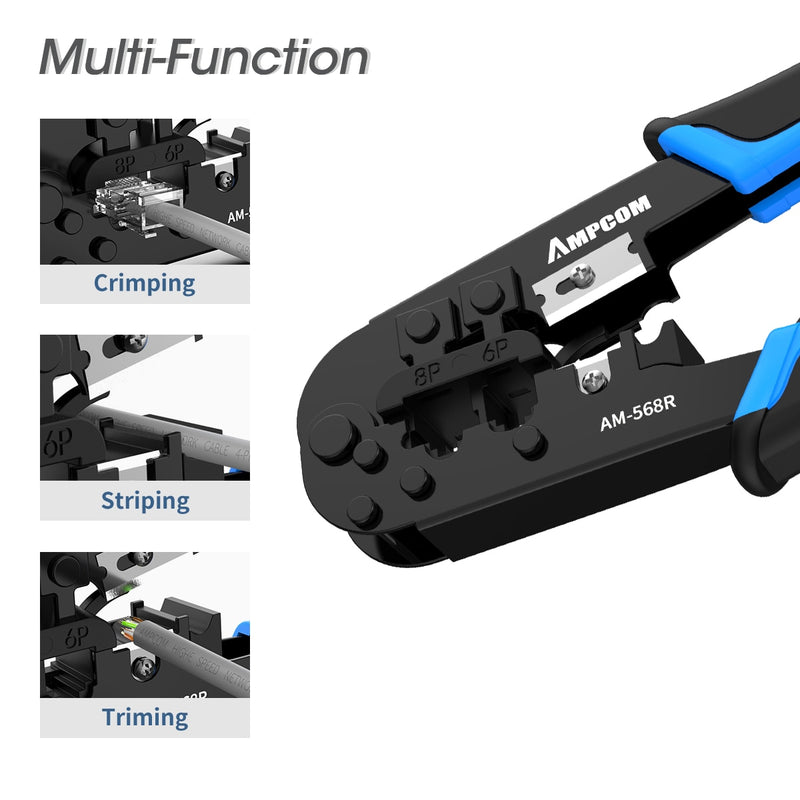 AMPCOM rj45 crimper RJ11 RJ45 Crimping Tool Ethernet Network LAN Cable Crimper Cutter Stripper Plier for 6P 8P RJ-11/RJ-12 RJ-45