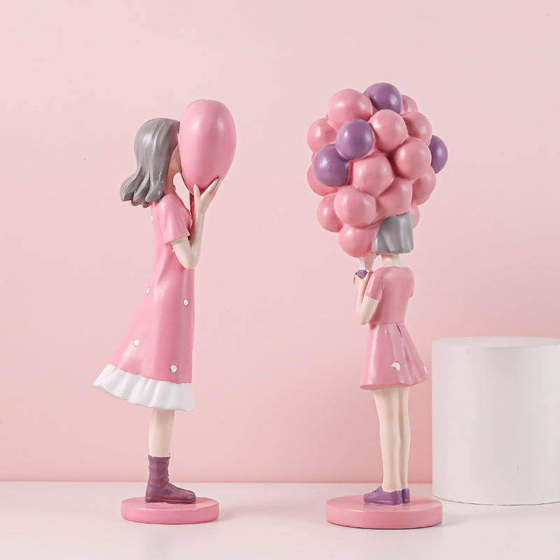 Figuritas modernas de niña con globo a la moda, niñas dulces rosas para decoración de habitación, regalo de cumpleaños distintivo elegante para niña, decoración Interior del hogar