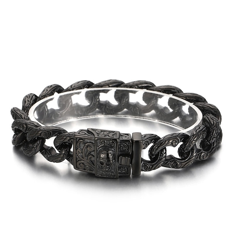 Fongten, pulsera de cadena de eslabones cubanos con calavera Vintage para hombre, esqueleto Punk, abalorios de acero inoxidable, pulseras para hombre, joyería vikinga