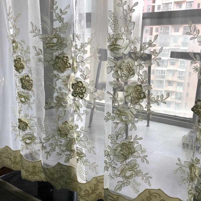 Cortina de gasa bordada de terciopelo romántico francés para sala de estar patrón Floral cortina transparente delicada persianas de dormitorio S467