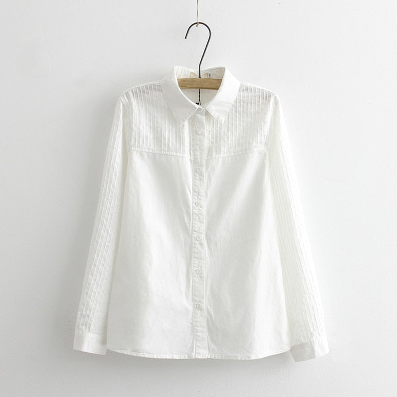 100% Cotton Women Lace White Shirts Summer Spring Long-sleeve Ruffle Slim Soft Blouse Tops 0.15 Kg