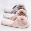 Haus Elegante Quaste Haarkugel Damen Hausschuhe Bequeme Stoff Schicke Damen Flache Schuhe Frühling Luxus Champagner Damen Pantoletten