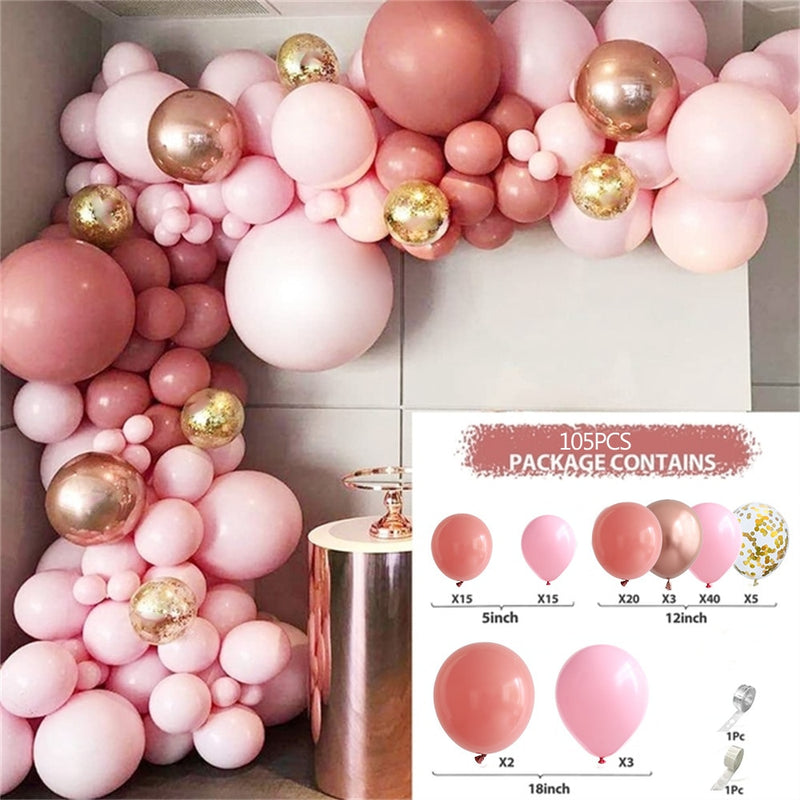 Hot Pink Balloon Garland Arch Kit Butterfly Stickers Chrome Rose Gold Latex Balloons for Birthday Wedding Baby Shower Decoration