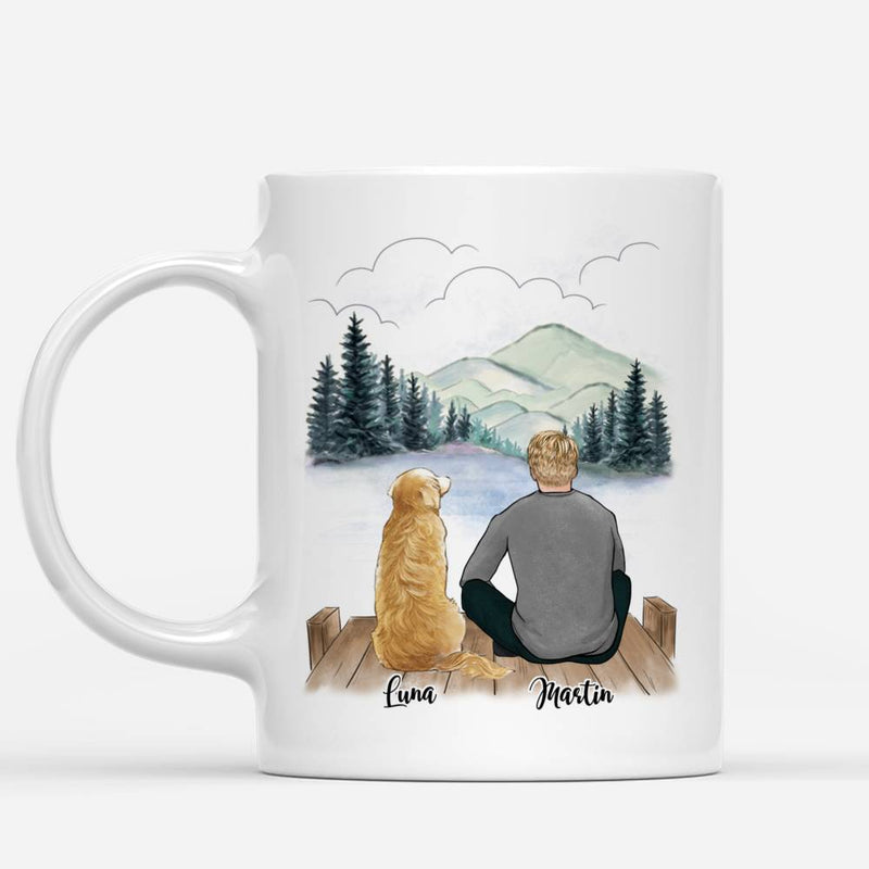 Pareja y perros Hombre Mujer Taza personalizada Tazas de café de gres hechas a medida Tazas Regalo para la familia DIY 11 / 15Oz R2060