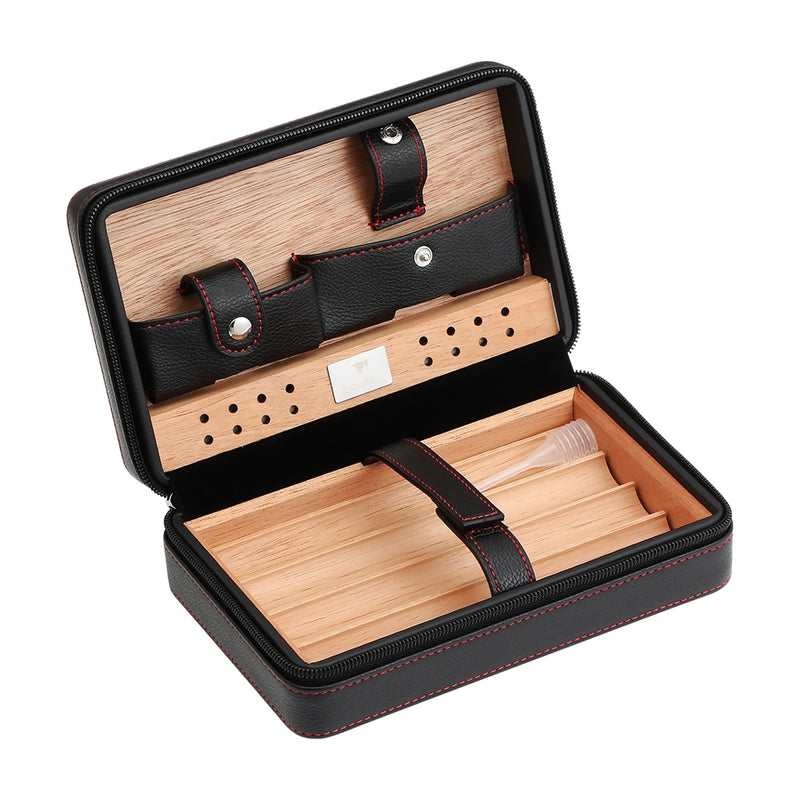 Humidificador de cigarros de madera de cedro portátil GALINER, estuche de viaje de cuero para cigarros, caja de almacenamiento para 4 cigarros, humidificador para Sigar