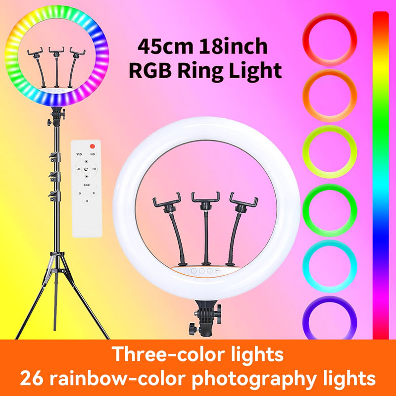 18 Zoll 33 45cm LED Selfie Ringlicht dimmbar mit Telefonhalter Stativ für Video Live Vlog Broadcast Fotografie Beleuchtung