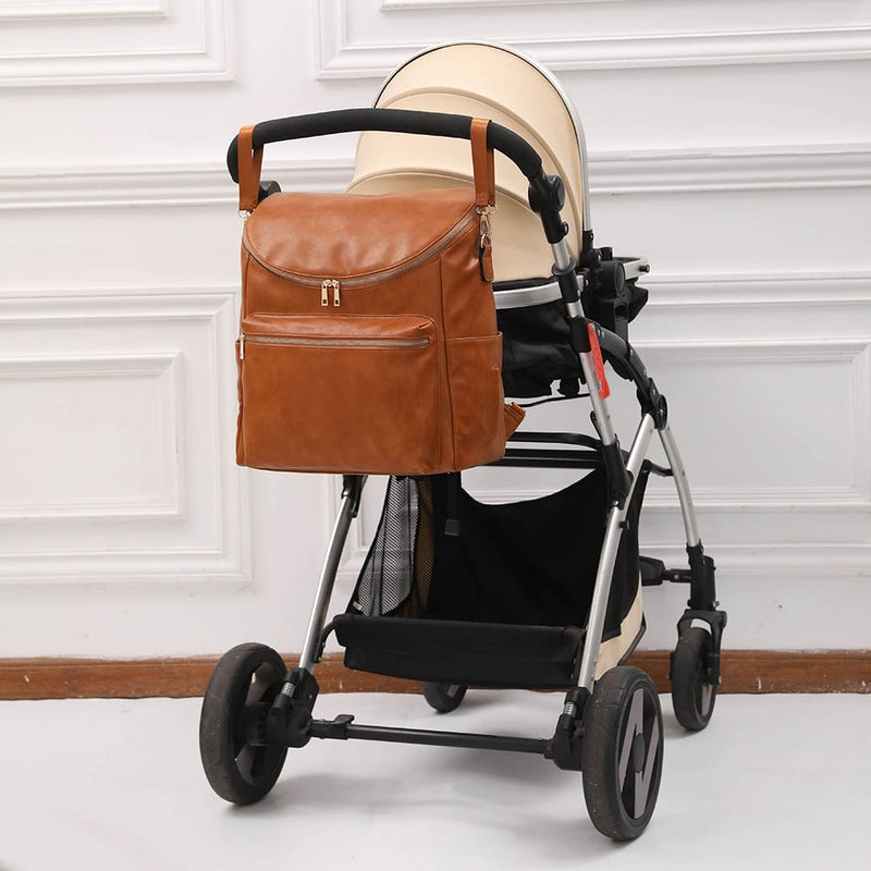 Baby Diaper Bag Backpack Solid PU Leather Mummy Maternity Bag Large Capacity Travel Back Pack Stroller Bags with Changing Pad
