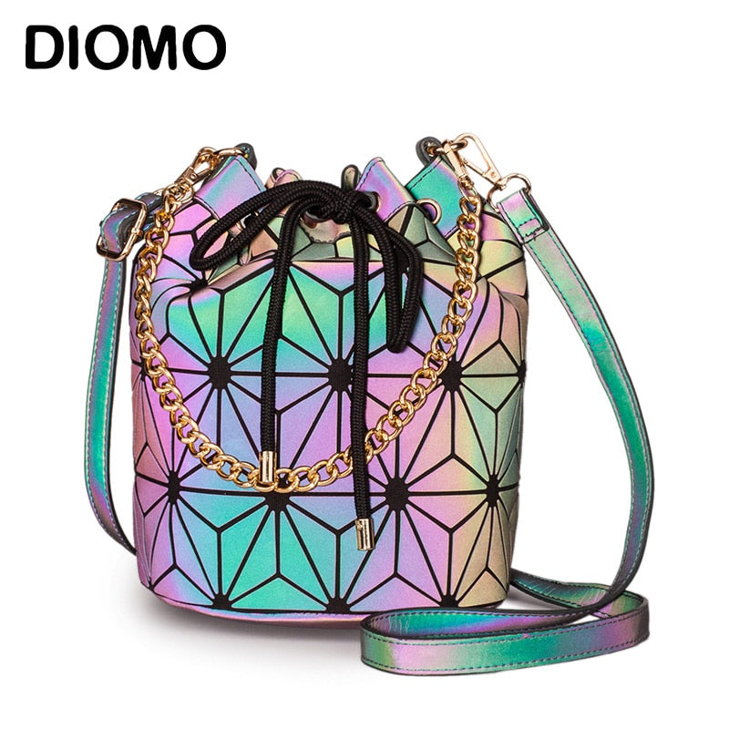 DIOMO, bolsos de mujer, moda 2022, tendencia geométrica, reflectante, luminoso, bolso de cubo, bolsos de diseñador, bolsos de hombro tipo bandolera