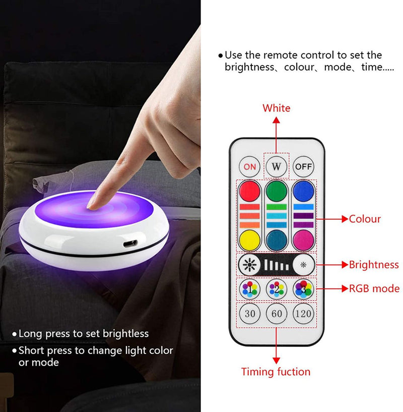 USB Rechangeable RGBW LED Cabinet Light Puck Light 16 Colors Remote Under Shelf Kitchen Counter Lighting Night Lamp