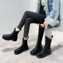 TUINANLE Chelsea Boots Chunky Boots Damen Winterschuhe PU Leder Plüsch Stiefeletten Schwarz Damen Herbst Mode Plattform Booties
