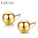 CZCITY, abalorio de marca de lujo, auténticos pendientes de tuerca de bola de cuentas redondas de oro amarillo puro de 18 quilates para mujer, joyería de pendientes de oro para uso diario