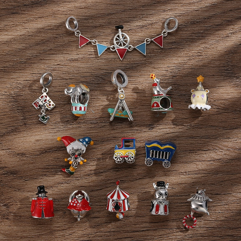 Colorful Circus Theme Performance Charms Jewelry Making  925 Silver Wonderful Life Fits Original DIY Bracelet or Bangle Beads