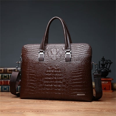 Double Layer Men's Handbag Men Briefcases Leather Handbags Crocodile Pattern Shoulder Bag Male Business Men Laptop Bag Sac Homme