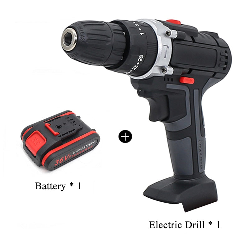 Rechargeable Home Pistol Electric Drill Cordless Impact Drill 2 Speed Forward Reverse Electric Screwdriver Woodworking Tool